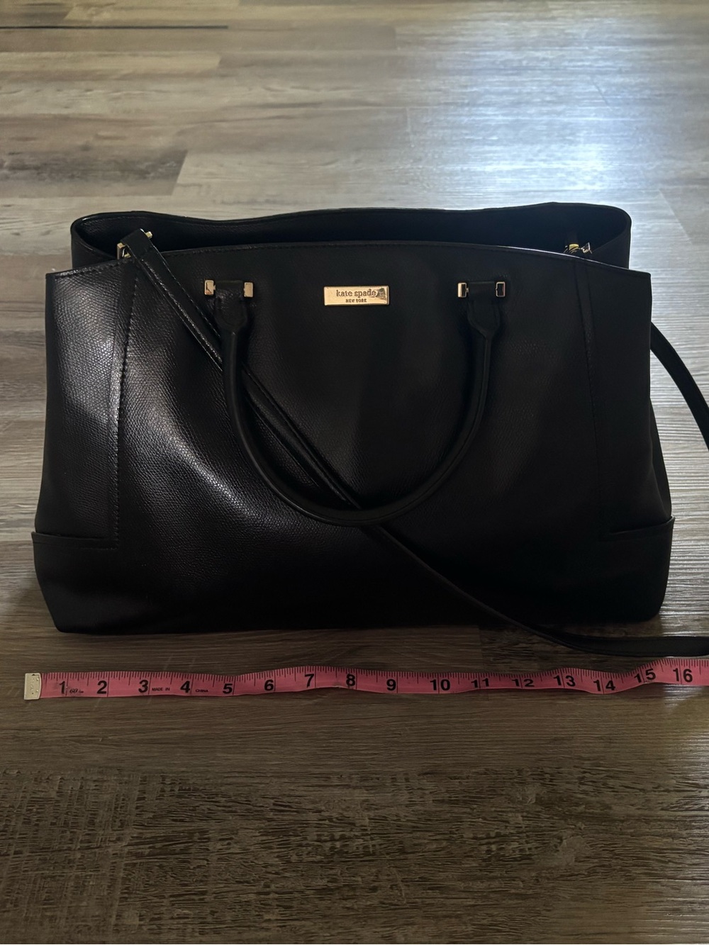 kate spade Black Leather Tote with Gold Accent Plaque